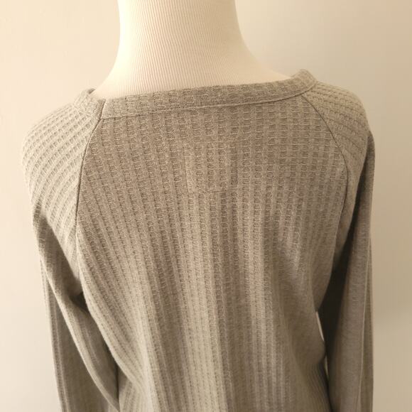 Chaser Thermal Waffle Long Sleeve Tee Gray Raglan Sleeve Medium - Picture 6 of 11